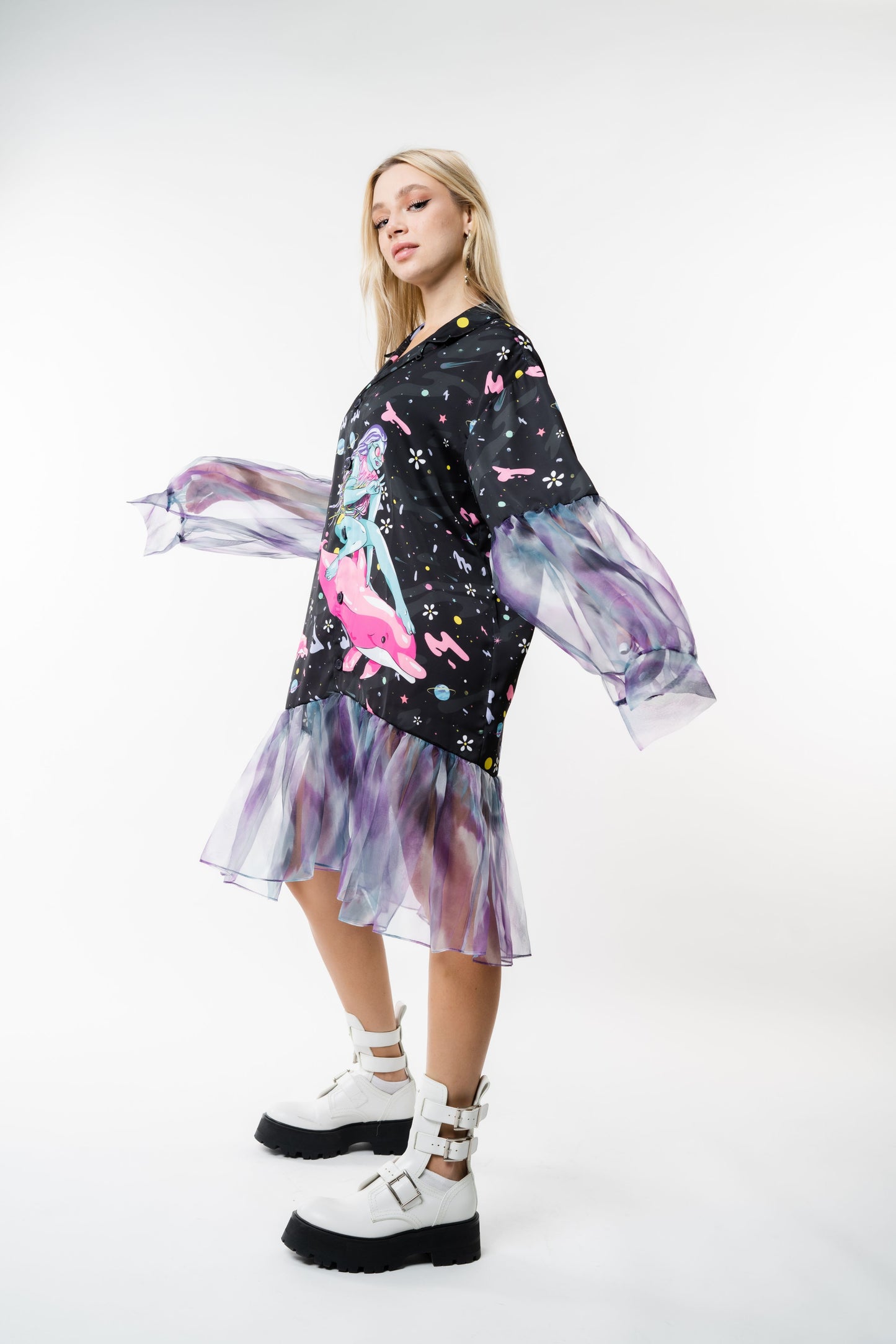 Galaxy Dolphin Surfer Short Dress