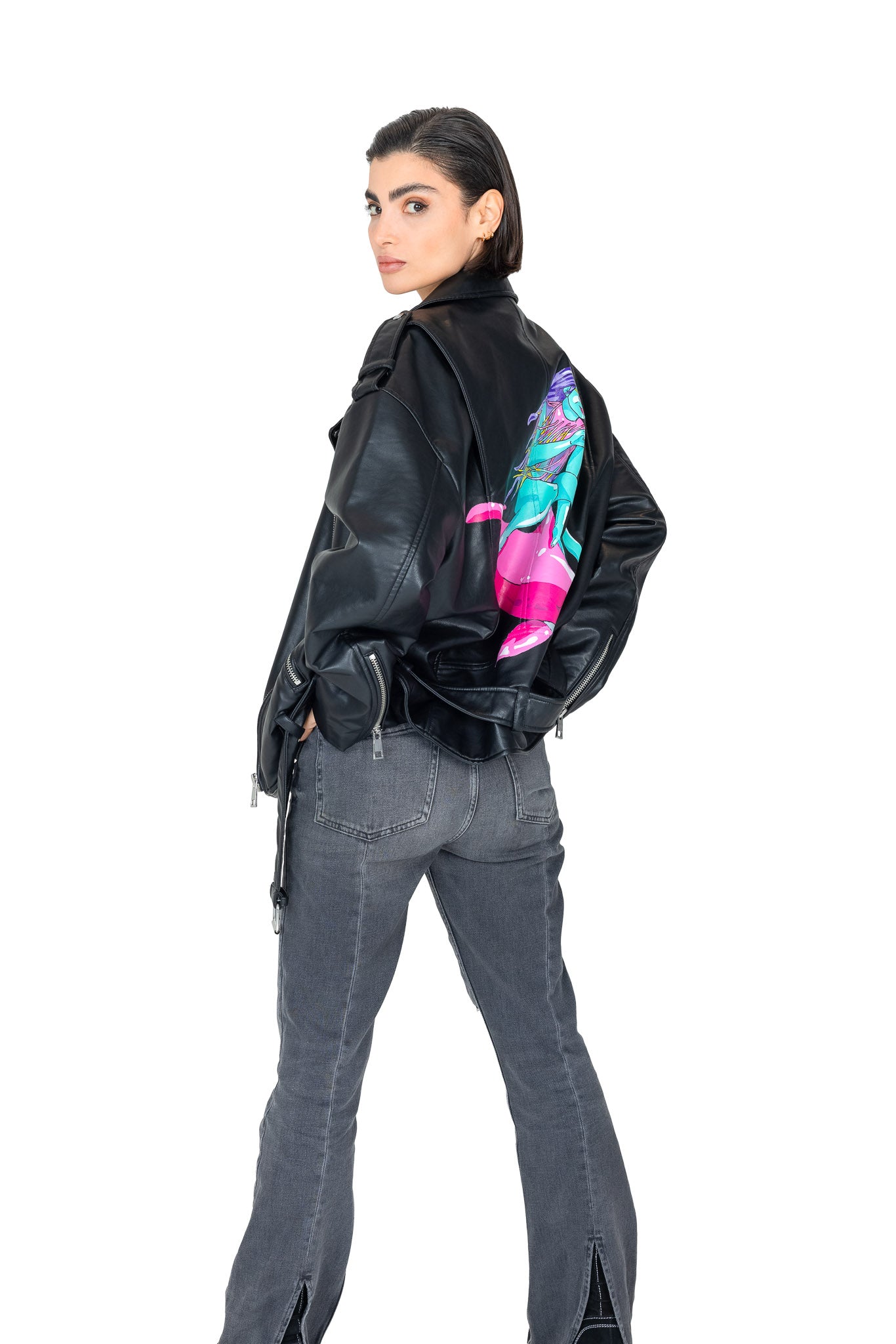 Ride or Die Dolphin Surfer Pleather Jacket