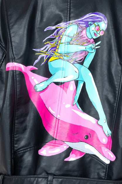 Ride or Die Dolphin Surfer Pleather Jacket