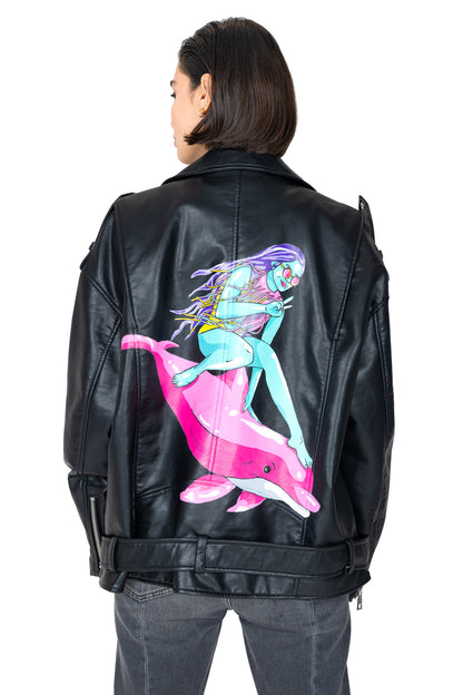 Ride or Die Dolphin Surfer Pleather Jacket