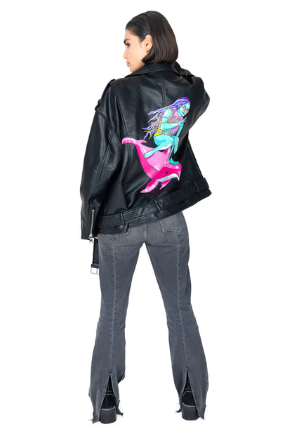 Ride or Die Dolphin Surfer Pleather Jacket