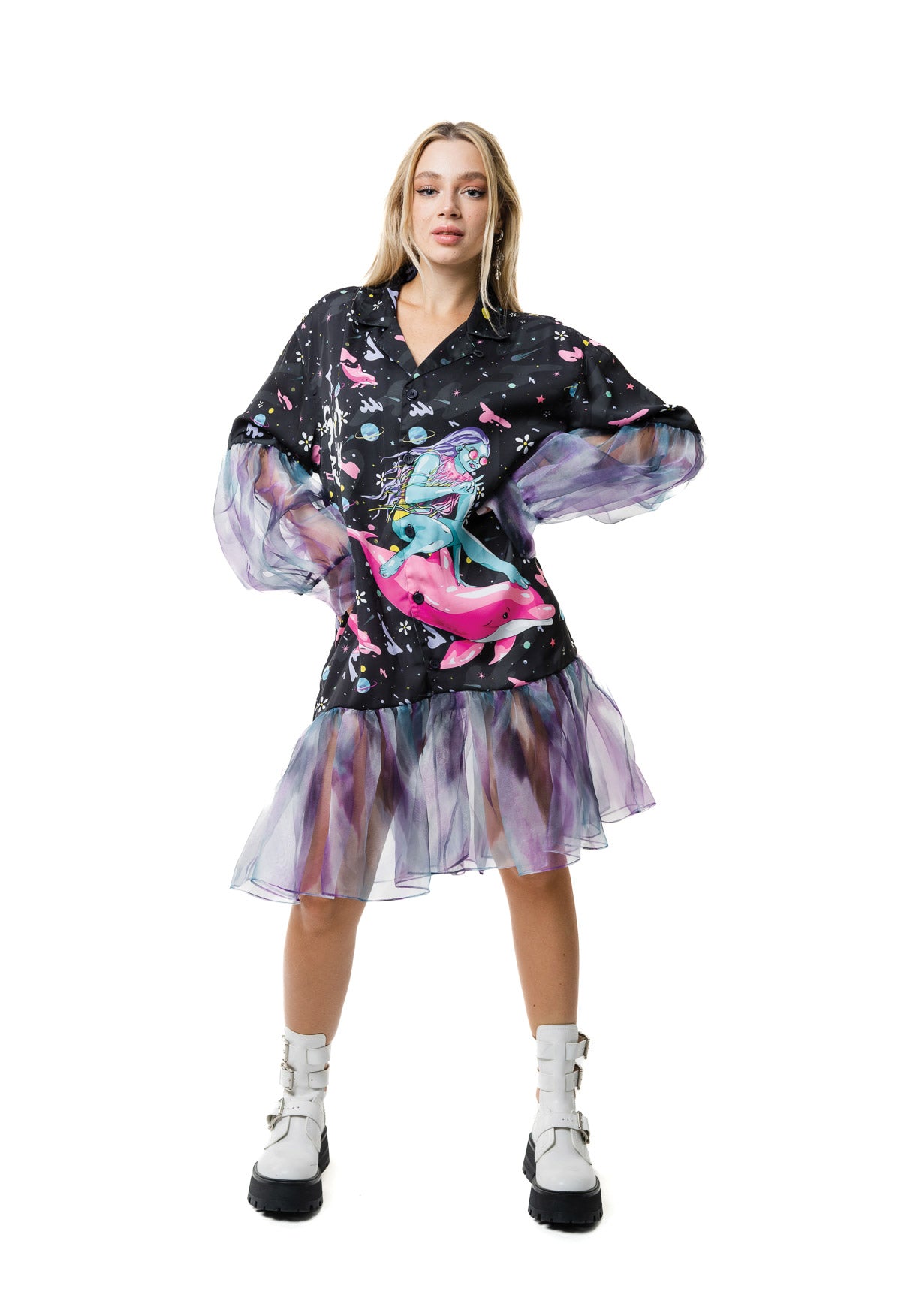 Galaxy Dolphin Surfer Short Dress